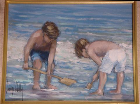 Doug Shelly, 2 boys at seashore,