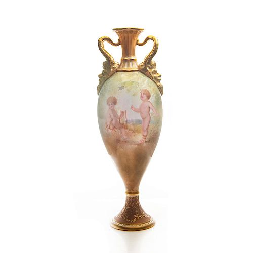 DOULTON BURSLEM GILDED CHERUB VASE,