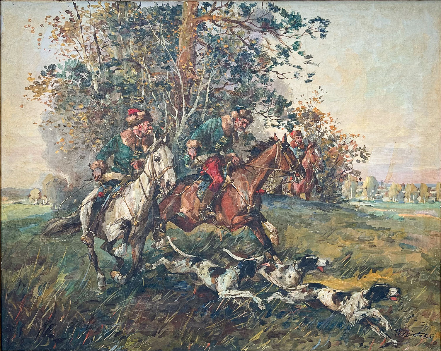 DRAMATIC POLISH HUNT SCENE PAINTING