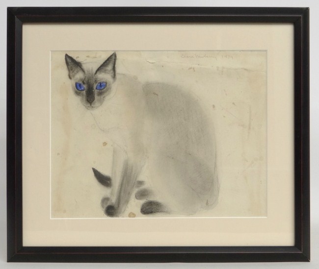 Drawing of cat signed and dated