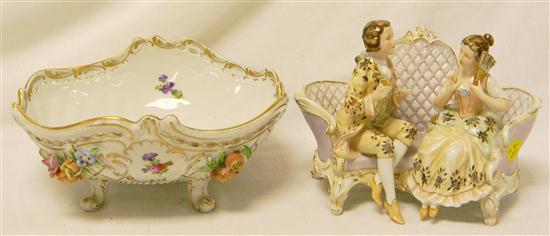 Dresden footed bowl with gilt