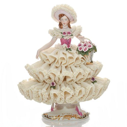 DRESDEN LACE FIGURINE, LADY WITH