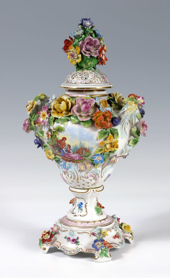DRESDEN PORCELAIN COVERED URN