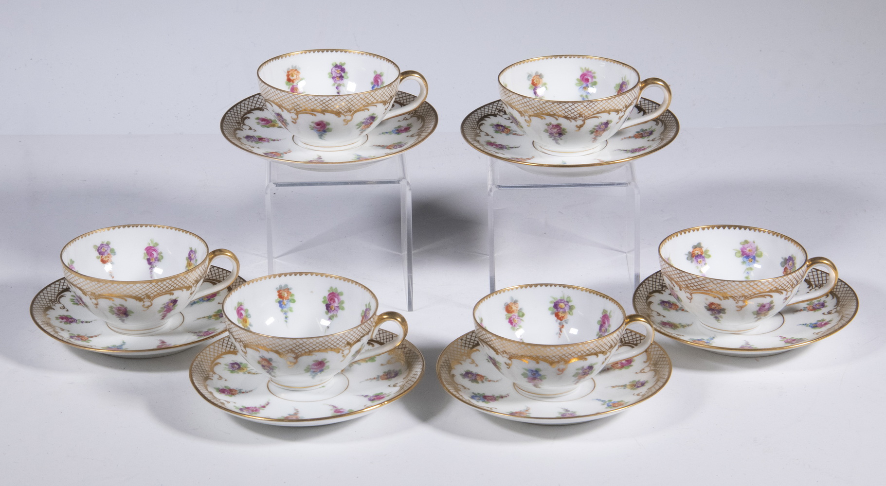 DRESDEN PORCELAIN CUPS & SAUCERS