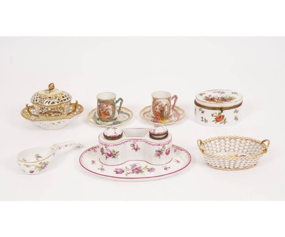 Dresden porcelain ink stand, 3"h