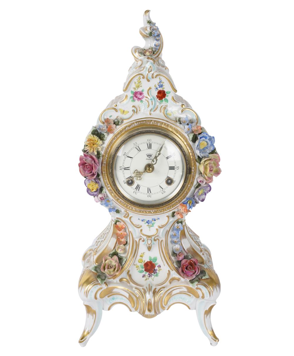 DRESDEN PORCELAIN MANTEL CLOCKthe