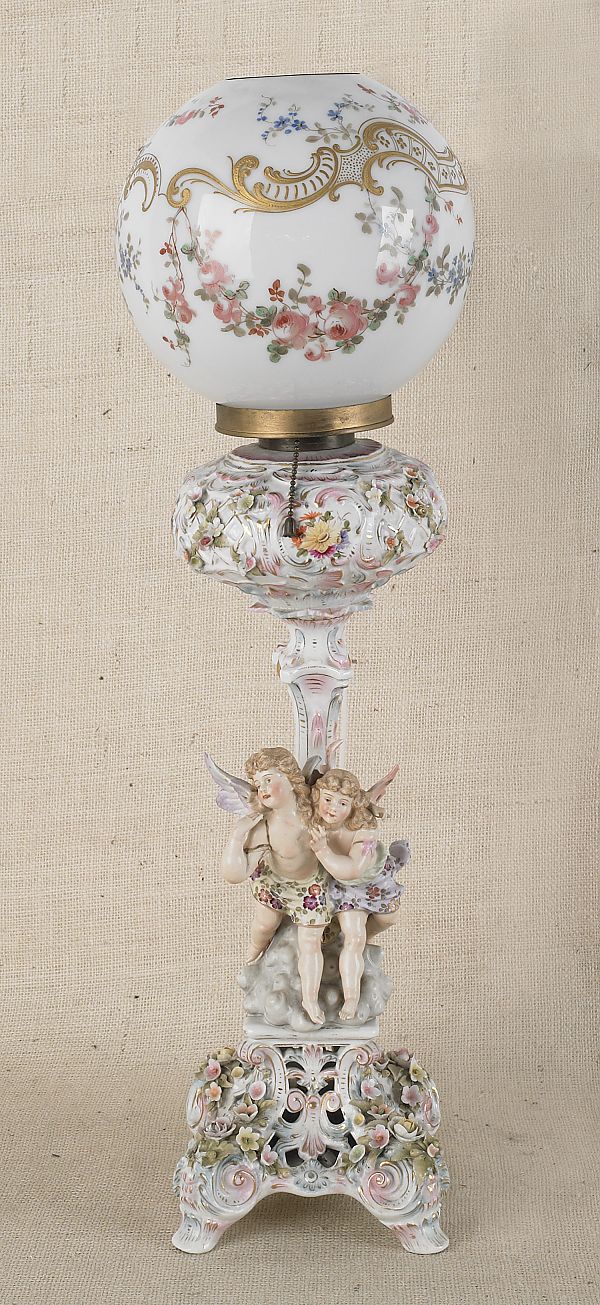 Dresden type porcelain fluid lamp
