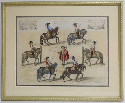 DRESSAGE HAND COLORED ENGRAVING,