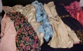 Dresses: Blue brocade and silv