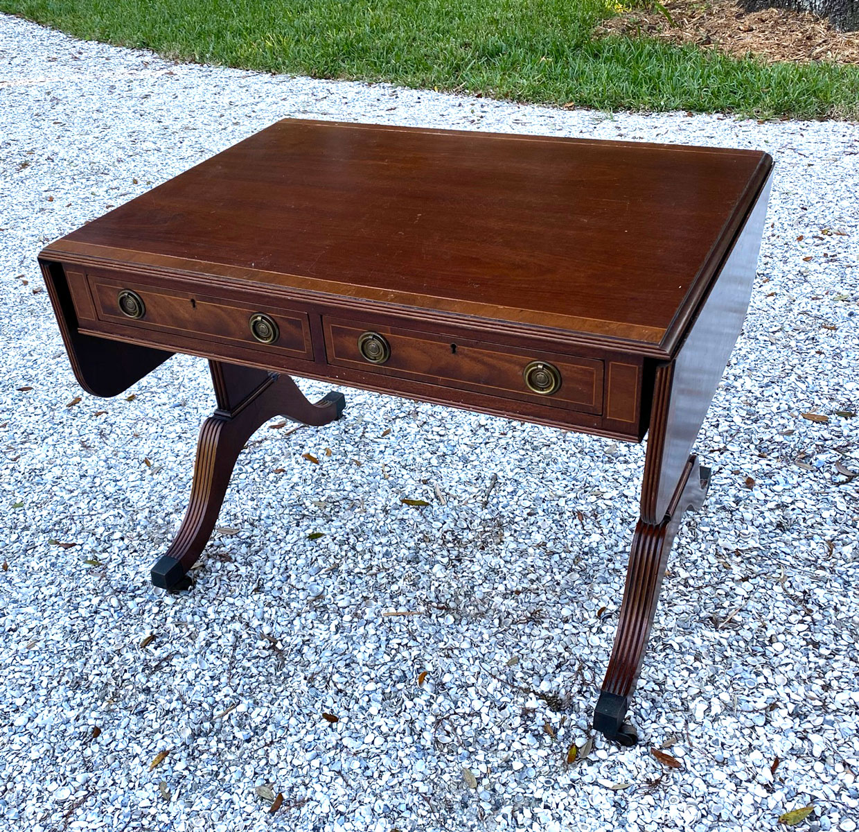 DROP LEAF INLAID MAHOGANY SOFA