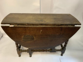 DROP LEAF OAK TABLE , TURNED,