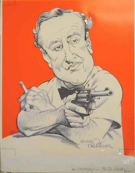 DRUCKER  Mort. Caricature drawing