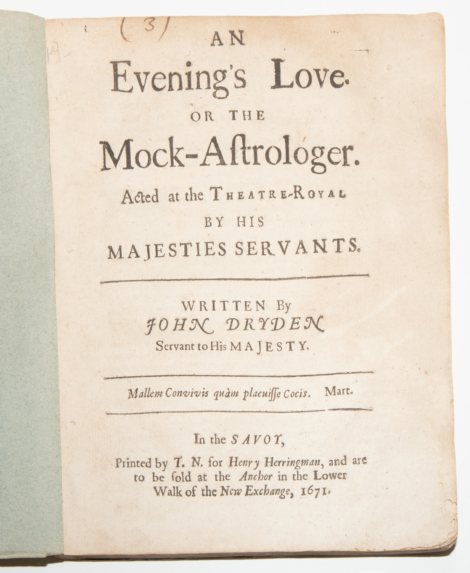 DRYDEN, AN EVENING'S LOVE, 1671