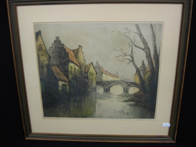 Drypoint Etching European Cityscape