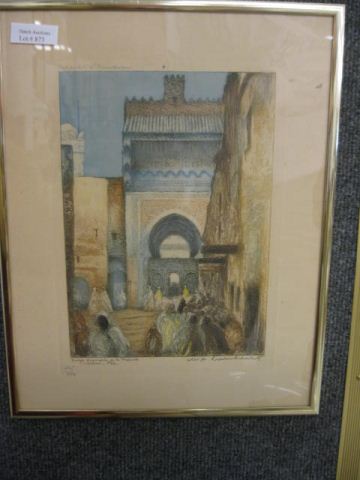 Drypoint Etching village scene with