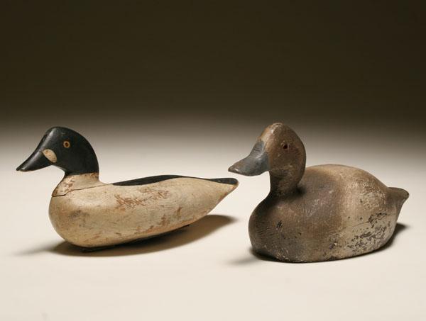Duck decoys; carved and hand