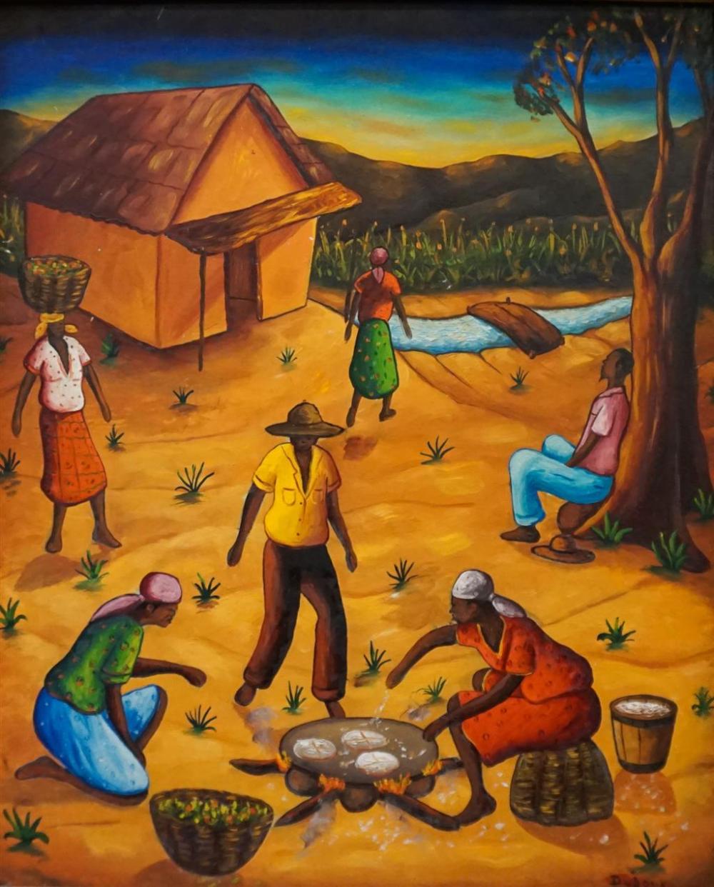 DUJOUV, VILLAGERS, OIL ON MASONITE,