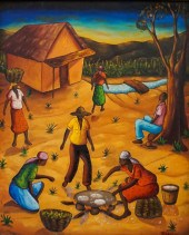 DUJOUV, VILLAGERS, OIL ON MASO