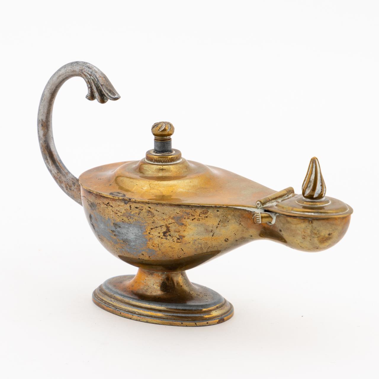DUNHILL BRASS OIL LAMP TABLE, CIRCA