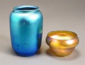 DURAND BLUE IRIDESCENT VASE AN