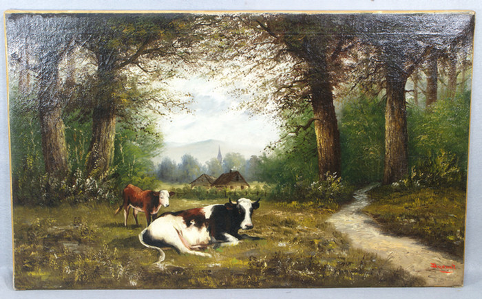 Durant, 19th c, o/c, Cows in a