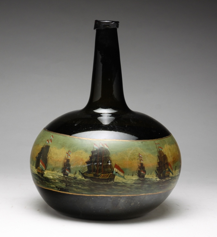 DUTCH BOTTLE WITH PAINTED NAVAL
