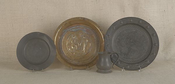 Dutch brass alms dish together with