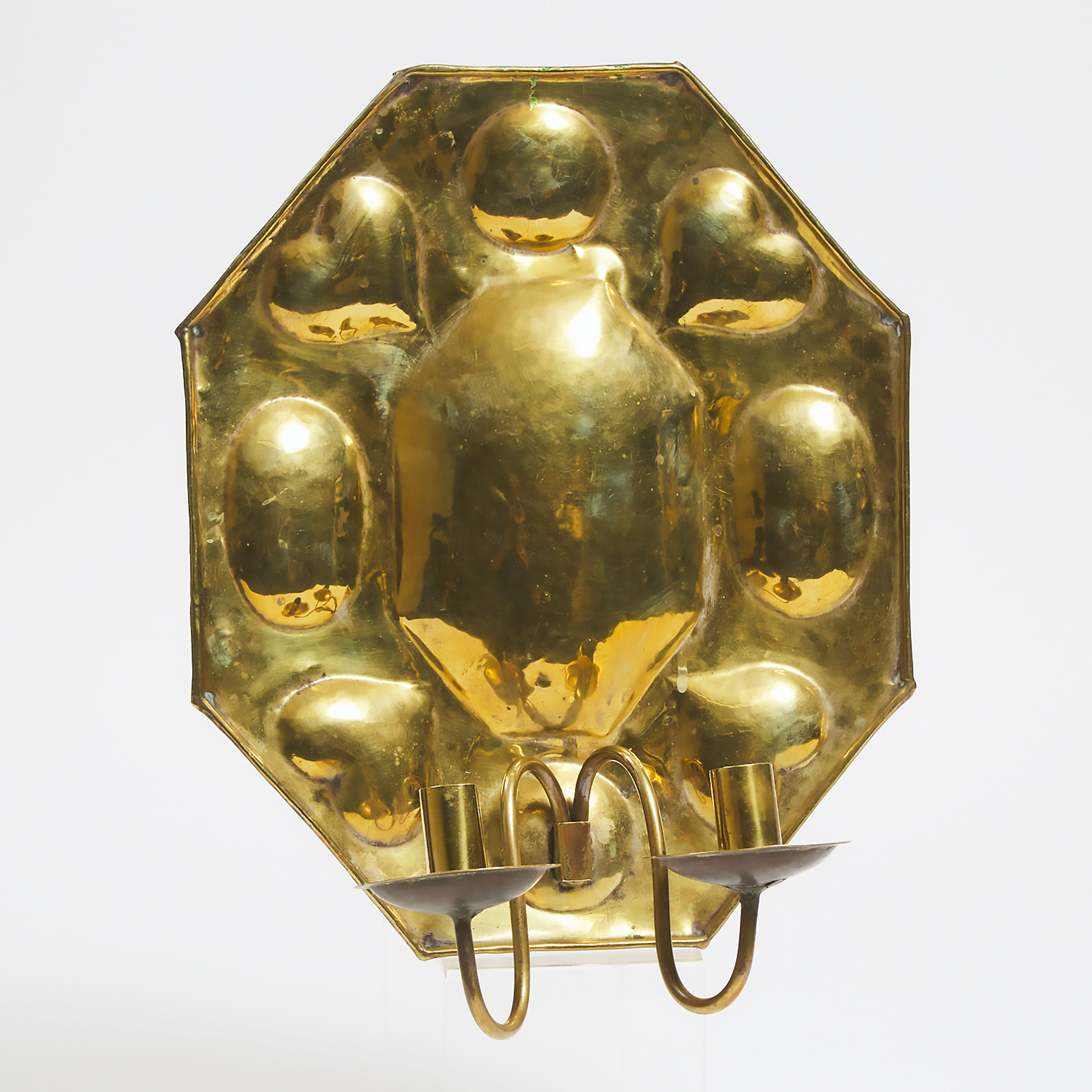 Dutch Brass Repousée Two Light Wall
