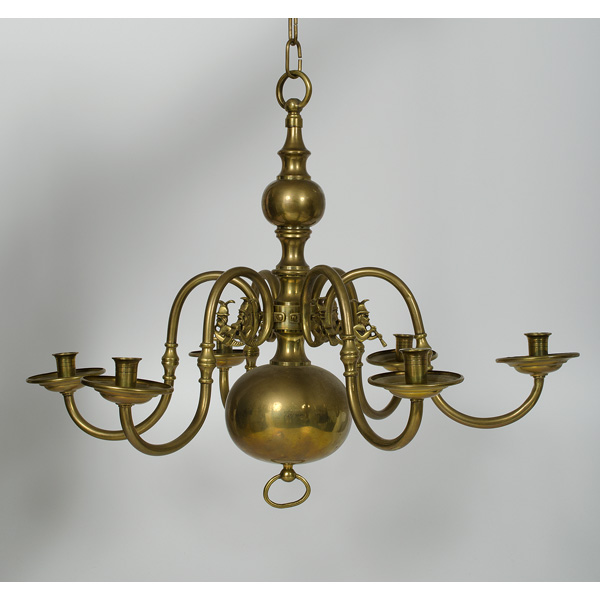 Dutch Brass Six-Arm Chandelier