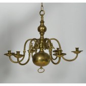Dutch Brass Six-Arm Chandelier
