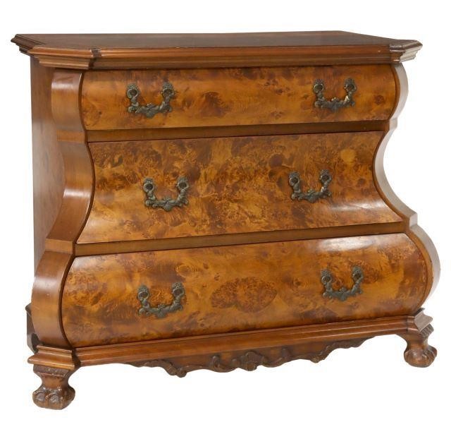 DUTCH BURLWOOD BOMBE THREE-DRAWER