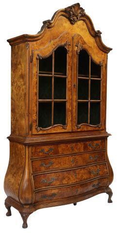 DUTCH BURLWOOD VITRINE ON BOMBE