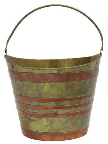 DUTCH COPPER-BANDED BRASS BUCKET,