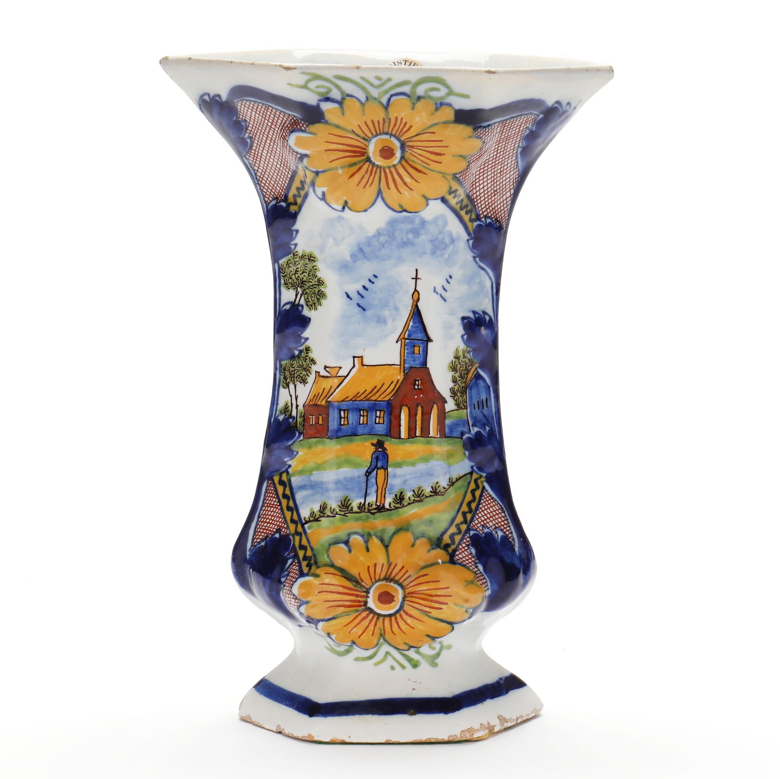 DUTCH DELFT POLYCHROME BEAKER VASE,