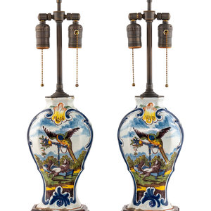 Dutch Delft Vase Mounted Lamps 19th