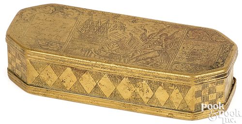 DUTCH ENGRAVED BRASS TOBACCO BOX,