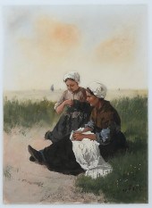 DUTCH GIRLS PAINTING ON PORCEL