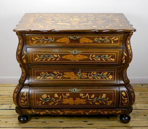 DUTCH MARQUETRY BOMBE CHESTDutch