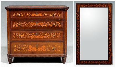 Dutch marquetry commode, mirror: