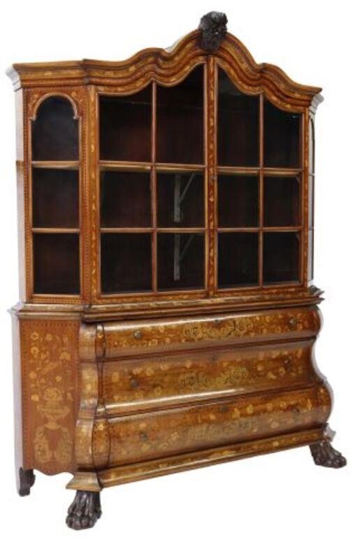 DUTCH MARQUETRY INLAID VITRINE ON