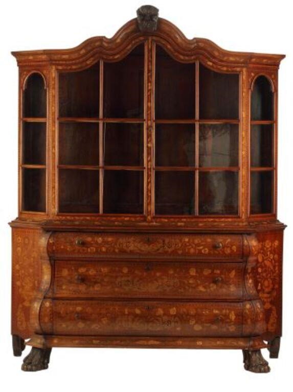 DUTCH MARQUETRY INLAID VITRINE ON