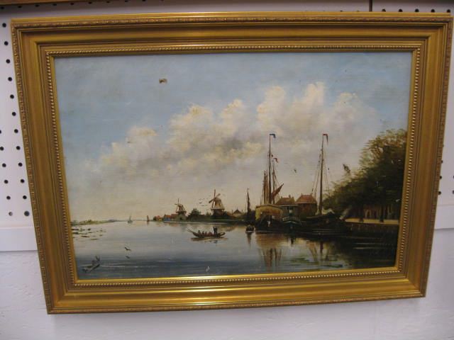 Dutch Oil on Canvas harbor scene