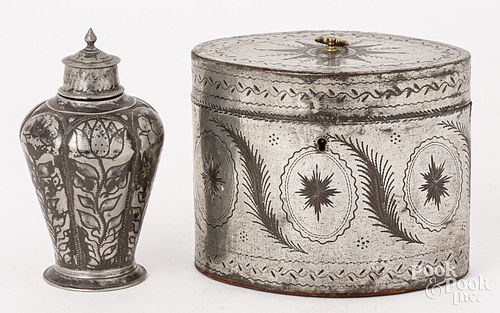 DUTCH PEWTER TEA CADDY, BRITE CUT