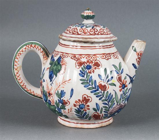 Dutch polychrome Delftware teapot