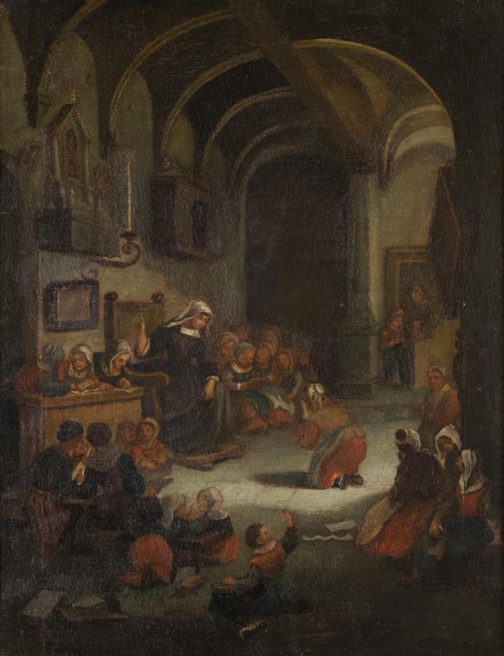 DUTCH SCHOOL SCENE, OIL ON