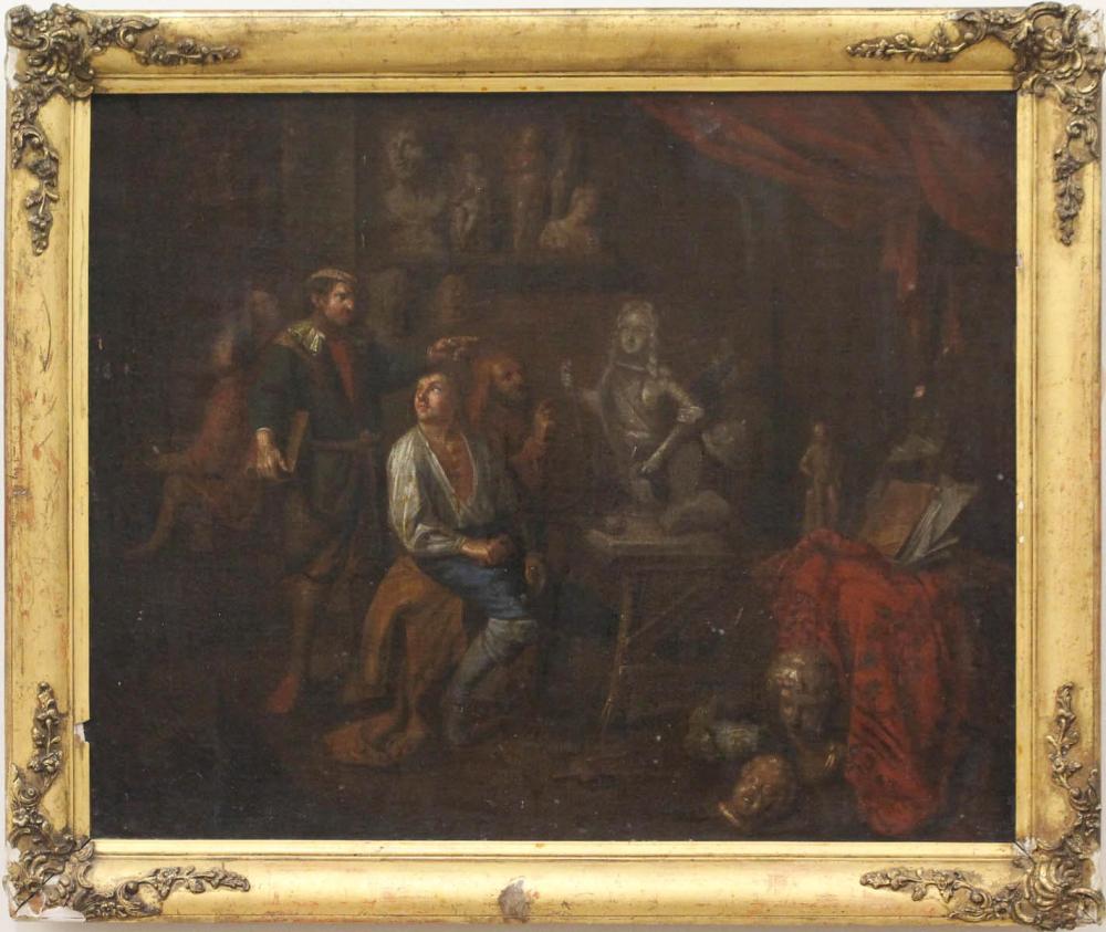 DUTCH SCULPTOR'S WORKSHOP, OIL ON