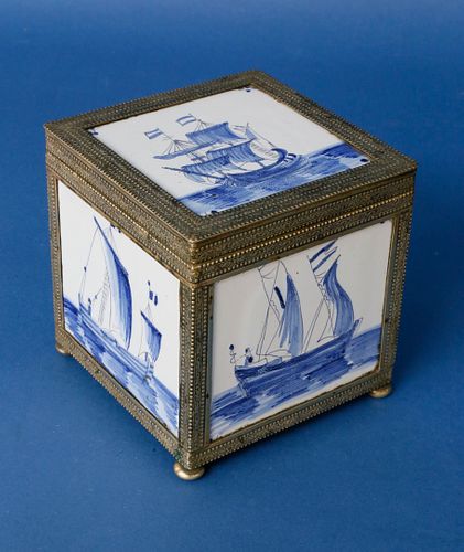 DUTCH TILE TEA CADDY, 19TH