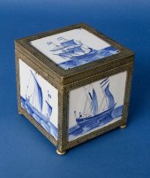 DUTCH TILE TEA CADDY, 19TH CEN