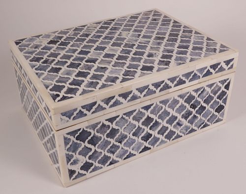 DYED BLUE AND WHITE BONE INLAID