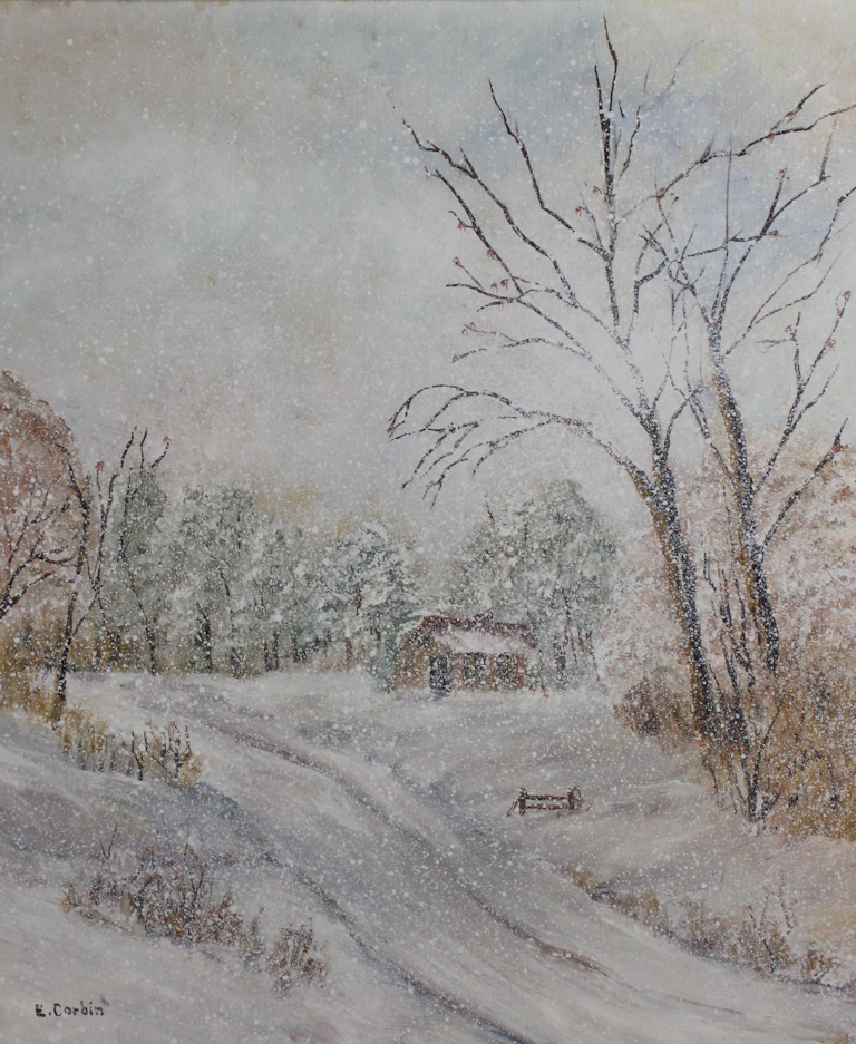 E. CORBIN SNOW FALL COUNTRY SCENE